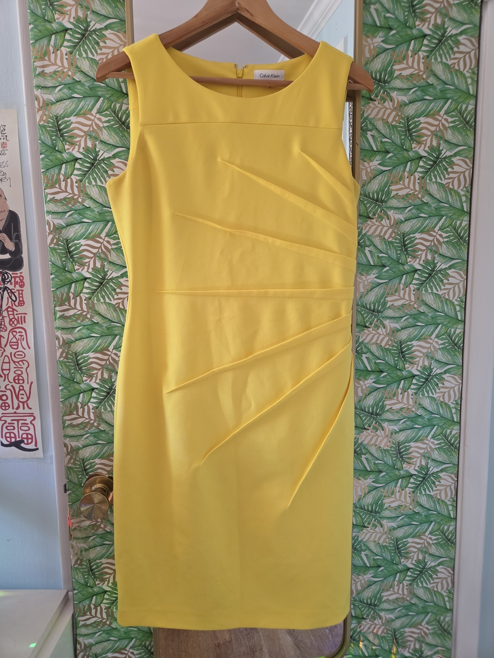 Calvin Klein Sunny Yellow Pleated Sheath Dress